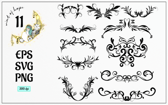 Calligraphic Swirl Border Elements: Graphics for Web Elements