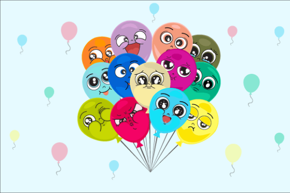 Colorful Balloons with Funny Faces Graphics