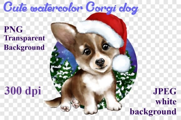 Cute Watercolor Corgi Dog Christmas Graphics