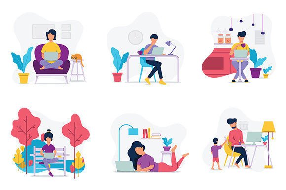 Freelancers Work Clipart Set: Graphics & Illustrations for Digital Sellers