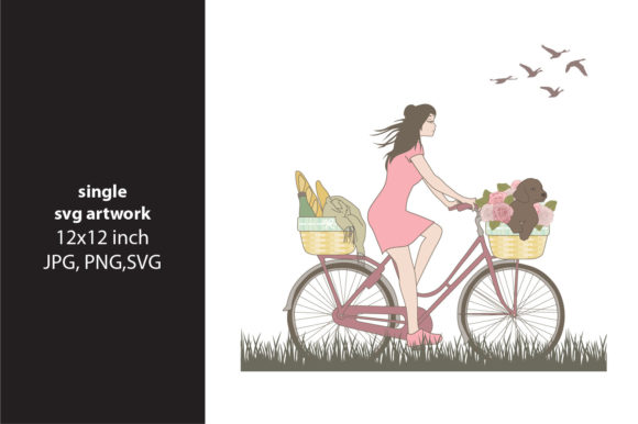 Girl on Bicycle Graphics and Illustrations