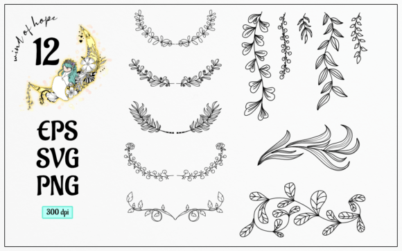 Leaves Line Border Doodle: Graphics for Web Elements