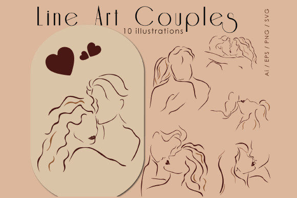 Line Art Couple, Abstract Female Clipart: Graphics for Modern Branding