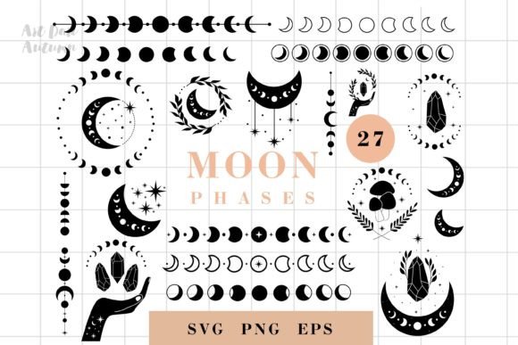 Moon Phases SVG Designs, Celestial Graphics
