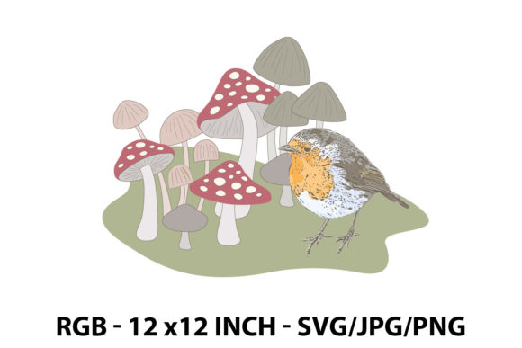 Mushroom and Bird Graphics for Editorial Use