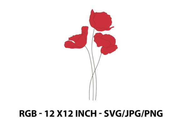 Red Poppy Flower Embroidery Design