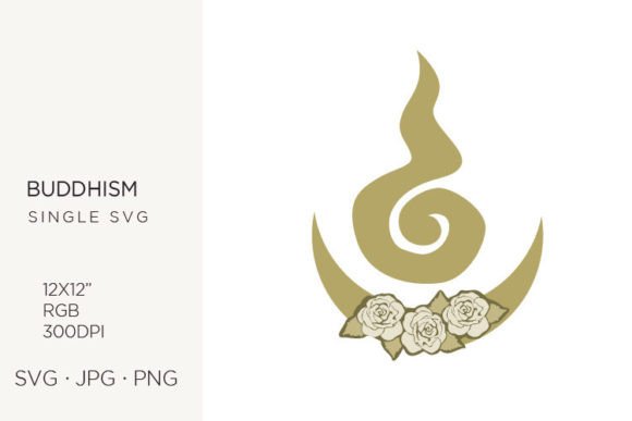 Unalome Symbol with Moon and Flowers Graphics