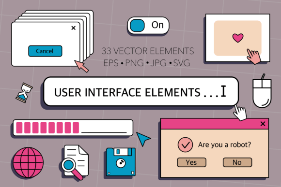 User Interface Elements Old PC Vaporwave Graphics Web Elements